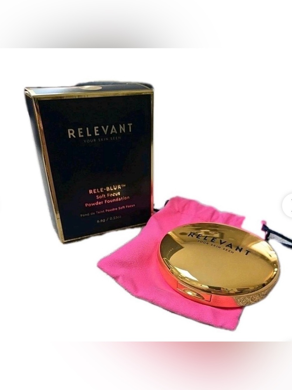Rele-Blur Soft Focus Powder Foundation - Gold Compact with Pink Pouch